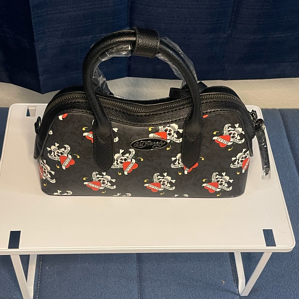 Ed Hardy Black Handbag with Skull and Heart Design